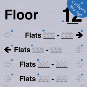 TK12742: Floor ID sign with Four Flat Directional Section Transparent background Black text