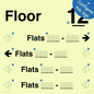 TK12742: Floor ID sign with Four Flat Directional Section Transparent background Black text