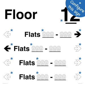 TK12742: Floor ID sign with Four Flat Directional Section Transparent background Black text