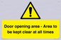WA12448: Door opening area - Area to be kept clear at all times