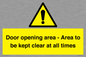 WA12448: Door opening area - Area to be kept clear at all times