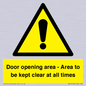 WA12448: Door opening area - Area to be kept clear at all times