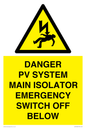 WE10248: DANGER PV SYSTEM MAIN ISOLATOR EMERGENCY SWITCH OFF BELOW