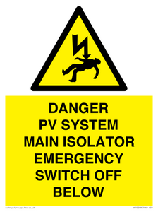 WE10248: DANGER PV SYSTEM MAIN ISOLATOR EMERGENCY SWITCH OFF BELOW
