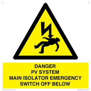 WE10248: DANGER PV SYSTEM MAIN ISOLATOR EMERGENCY SWITCH OFF BELOW