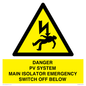 WE10248: DANGER PV SYSTEM MAIN ISOLATOR EMERGENCY SWITCH OFF BELOW