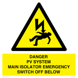 WE10248: DANGER PV SYSTEM MAIN ISOLATOR EMERGENCY SWITCH OFF BELOW