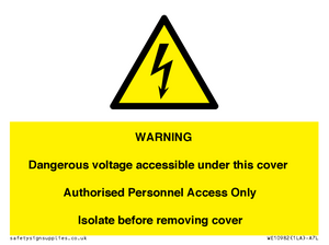 WE10982: Warning Dangerous Voltage under this cover