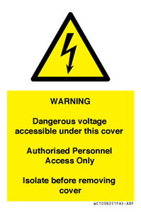 WE10982: Warning Dangerous Voltage under this cover