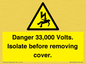 WE12404: Danger 33,000 Volts. Isolate before removing cover.