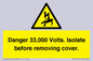 WE12404: Danger 33,000 Volts. Isolate before removing cover.