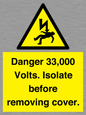 WE12404: Danger 33,000 Volts. Isolate before removing cover.