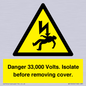 WE12404: Danger 33,000 Volts. Isolate before removing cover.