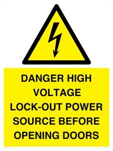 WE12621: DANGER HIGH VOLTAGE LOCK-OUT POWER SOURCE BEFORE OPENING DOORS