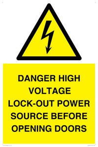 WE12621: DANGER HIGH VOLTAGE LOCK-OUT POWER SOURCE BEFORE OPENING DOORS