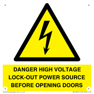 WE12621: DANGER HIGH VOLTAGE LOCK-OUT POWER SOURCE BEFORE OPENING DOORS
