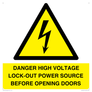 WE12621: DANGER HIGH VOLTAGE LOCK-OUT POWER SOURCE BEFORE OPENING DOORS