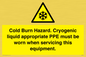 WK7023: Cold Burn Hazard. Cryogenic liquid appropriate PPE must be worn when servicing this equipment.