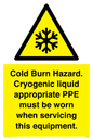 WK7023: Cold Burn Hazard. Cryogenic liquid appropriate PPE must be worn when servicing this equipment.