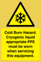 WK7023: Cold Burn Hazard. Cryogenic liquid appropriate PPE must be worn when servicing this equipment.