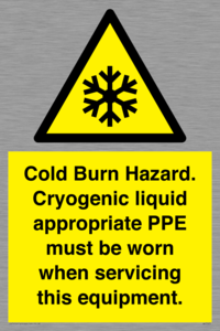 WK7023: Cold Burn Hazard. Cryogenic liquid appropriate PPE must be worn when servicing this equipment.