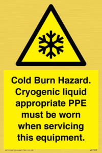 WK7023: Cold Burn Hazard. Cryogenic liquid appropriate PPE must be worn when servicing this equipment.