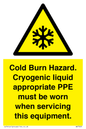 WK7023: Cold Burn Hazard. Cryogenic liquid appropriate PPE must be worn when servicing this equipment.