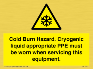 WK7023: Cold Burn Hazard. Cryogenic liquid appropriate PPE must be worn when servicing this equipment.
