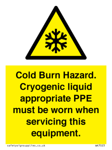 WK7023: Cold Burn Hazard. Cryogenic liquid appropriate PPE must be worn when servicing this equipment.