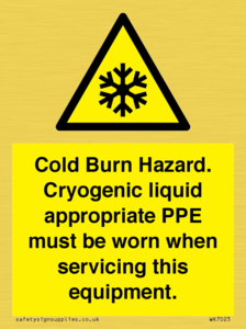 WK7023: Cold Burn Hazard. Cryogenic liquid appropriate PPE must be worn when servicing this equipment.