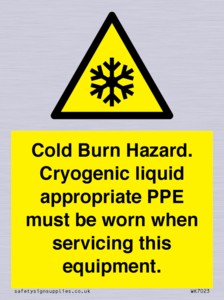 WK7023: Cold Burn Hazard. Cryogenic liquid appropriate PPE must be worn when servicing this equipment.