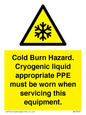 WK7023: Cold Burn Hazard. Cryogenic liquid appropriate PPE must be worn when servicing this equipment.