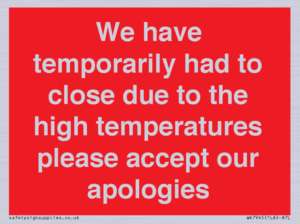 WK7945: We have temporarily had to close due to the high temperatures please accept our apologies