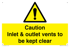 WM16557: Caution Inlet & outlet vents to be kept clear