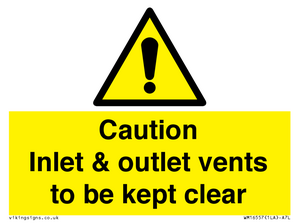 WM16557: Caution Inlet & outlet vents to be kept clear