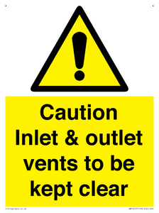 WM16557: Caution Inlet & outlet vents to be kept clear
