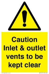 WM16557: Caution Inlet & outlet vents to be kept clear