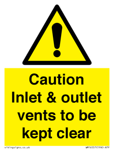 WM16557: Caution Inlet & outlet vents to be kept clear