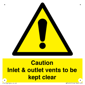 WM16557: Caution Inlet & outlet vents to be kept clear