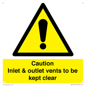 WM16557: Caution Inlet & outlet vents to be kept clear