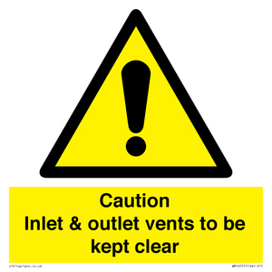 WM16557: Caution Inlet & outlet vents to be kept clear