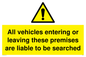 WS5320: Vehicles entering/leaving liable to be searched