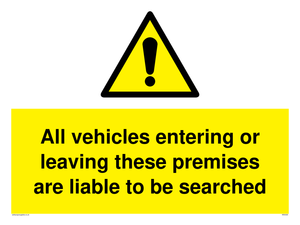 WS5320: Vehicles entering/leaving liable to be searched