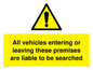 WS5320: Vehicles entering/leaving liable to be searched