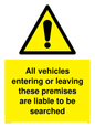WS5320: Vehicles entering/leaving liable to be searched