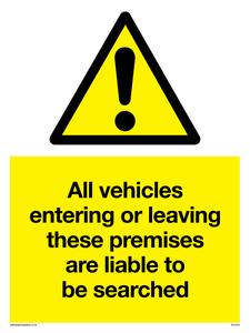 WS5320: Vehicles entering/leaving liable to be searched