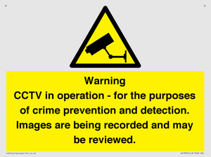 WT7855: Warning CCTV in operation - for the purposes of crime prevention and detection. Images are being recorded and may be reviewed.