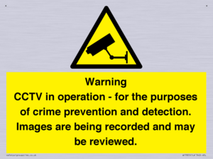 WT7855: Warning CCTV in operation - for the purposes of crime prevention and detection. Images are being recorded and may be reviewed.