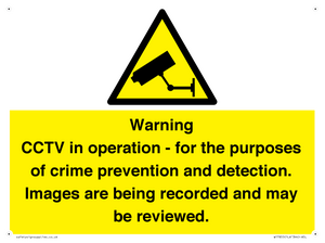 WT7855: Warning CCTV in operation - for the purposes of crime prevention and detection. Images are being recorded and may be reviewed.