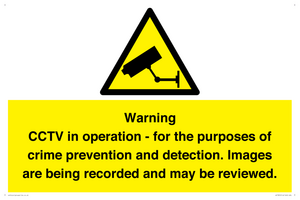 WT7855: Warning CCTV in operation - for the purposes of crime prevention and detection. Images are being recorded and may be reviewed.